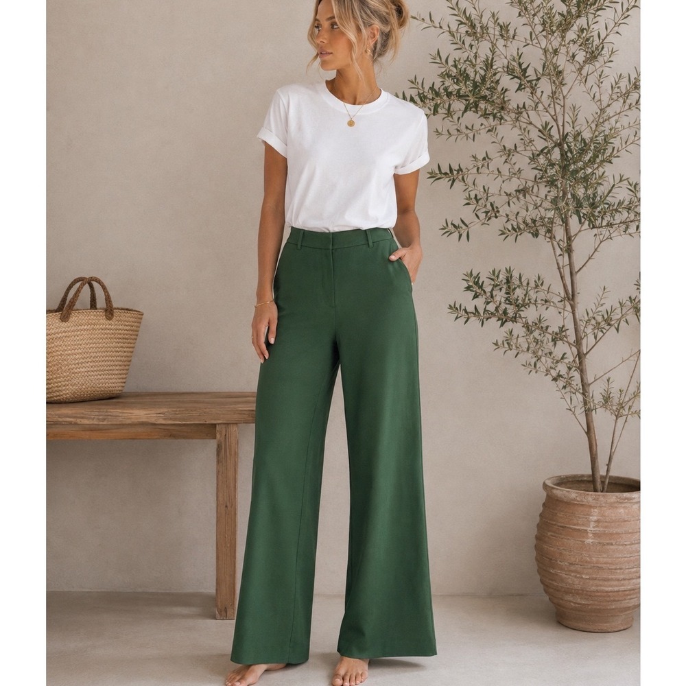 Boden Belgravia Ponte Trousers Women 6R Green Wide Leg High Rise R0814